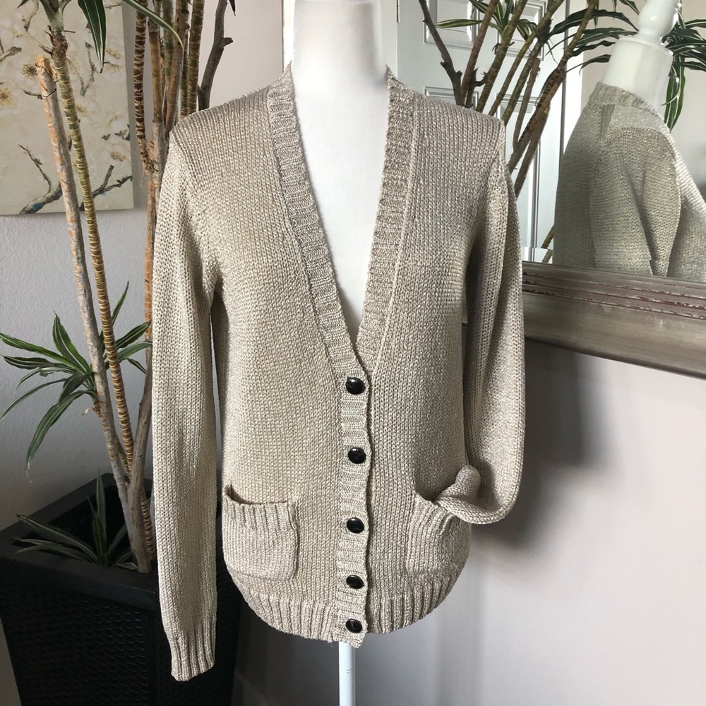 JONES NY Champagne Gold Knit Button Cardigan M